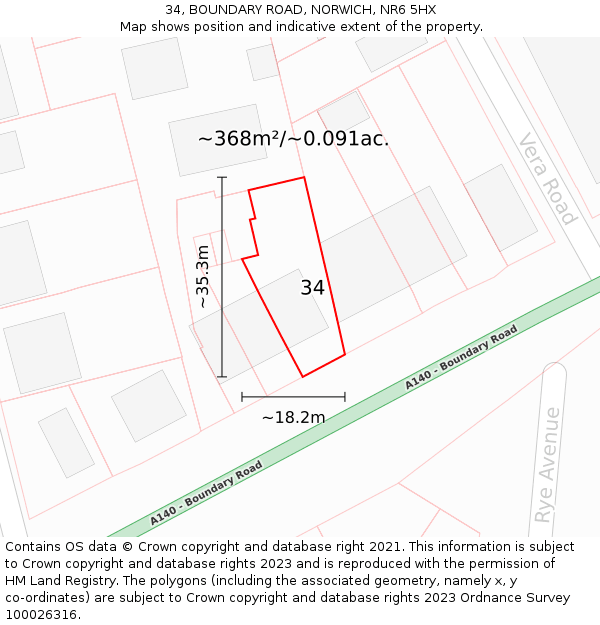 34, BOUNDARY ROAD, NORWICH, NR6 5HX: Plot and title map