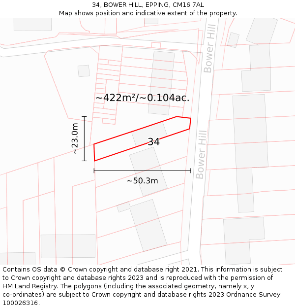 34, BOWER HILL, EPPING, CM16 7AL: Plot and title map