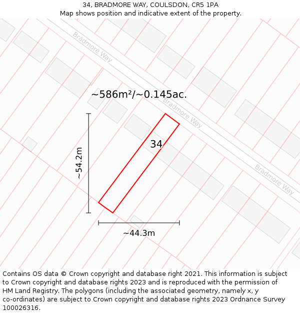 34, BRADMORE WAY, COULSDON, CR5 1PA: Plot and title map