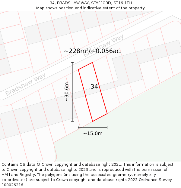 34, BRADSHAW WAY, STAFFORD, ST16 1TH: Plot and title map