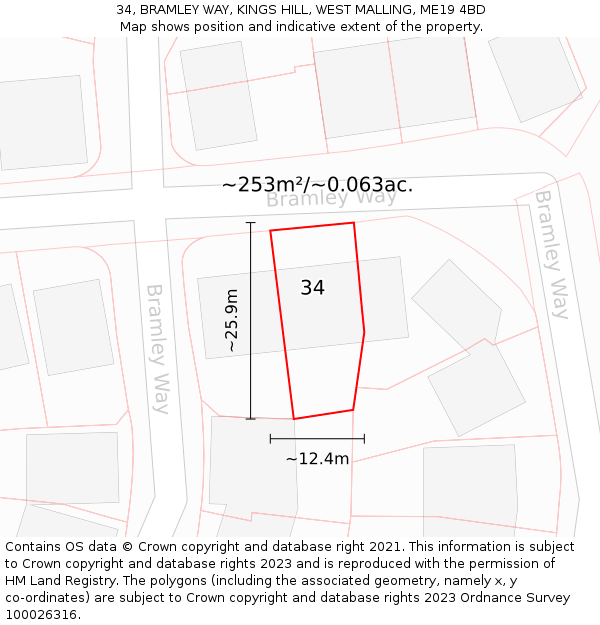 34, BRAMLEY WAY, KINGS HILL, WEST MALLING, ME19 4BD: Plot and title map