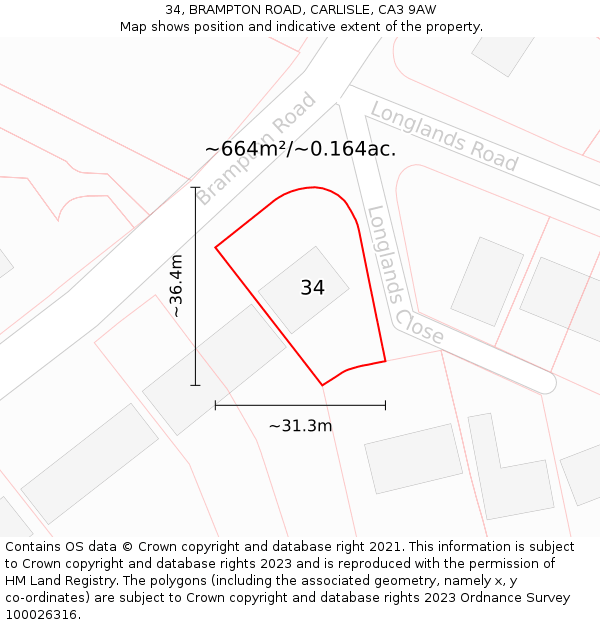 34, BRAMPTON ROAD, CARLISLE, CA3 9AW: Plot and title map