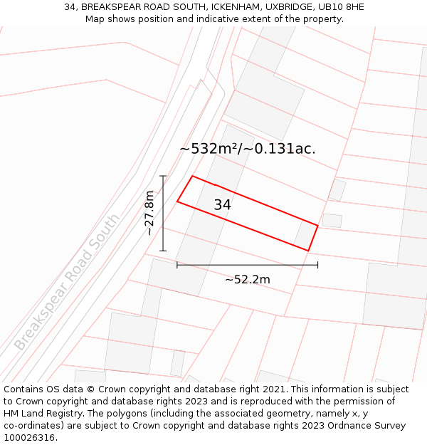 34, BREAKSPEAR ROAD SOUTH, ICKENHAM, UXBRIDGE, UB10 8HE: Plot and title map