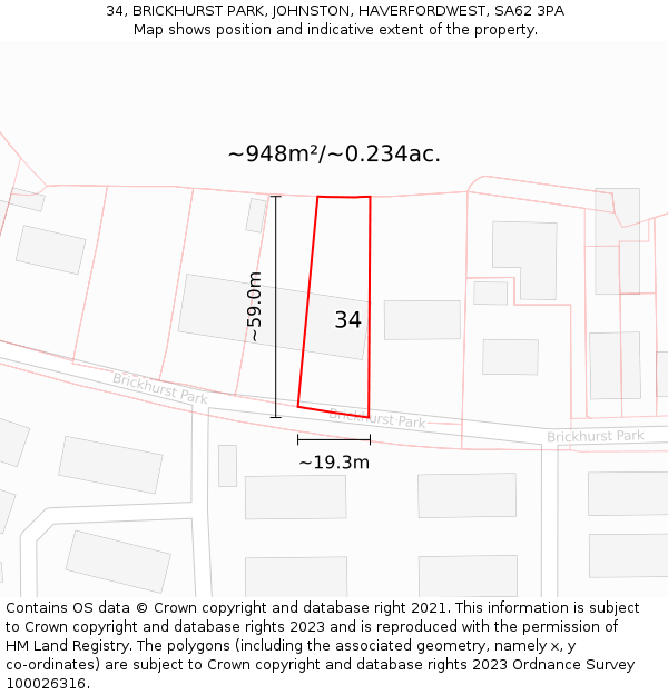 34, BRICKHURST PARK, JOHNSTON, HAVERFORDWEST, SA62 3PA: Plot and title map