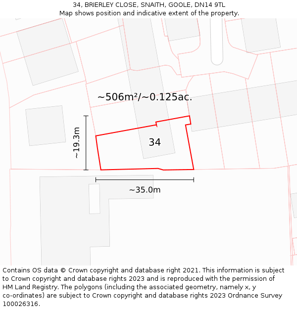 34, BRIERLEY CLOSE, SNAITH, GOOLE, DN14 9TL: Plot and title map