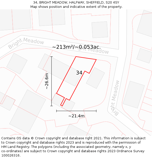 34, BRIGHT MEADOW, HALFWAY, SHEFFIELD, S20 4SY: Plot and title map