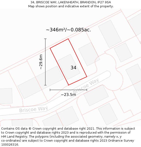 34, BRISCOE WAY, LAKENHEATH, BRANDON, IP27 9SA: Plot and title map