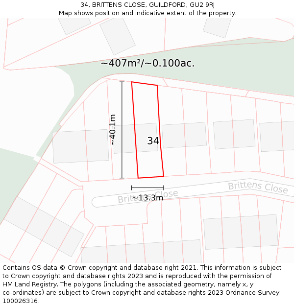 34, BRITTENS CLOSE, GUILDFORD, GU2 9RJ: Plot and title map