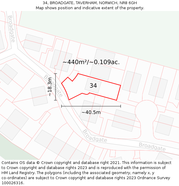 34, BROADGATE, TAVERHAM, NORWICH, NR8 6GH: Plot and title map