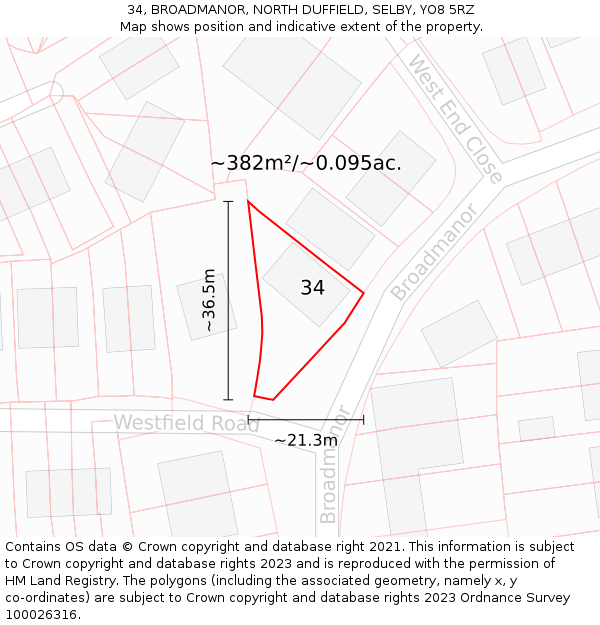 34, BROADMANOR, NORTH DUFFIELD, SELBY, YO8 5RZ: Plot and title map