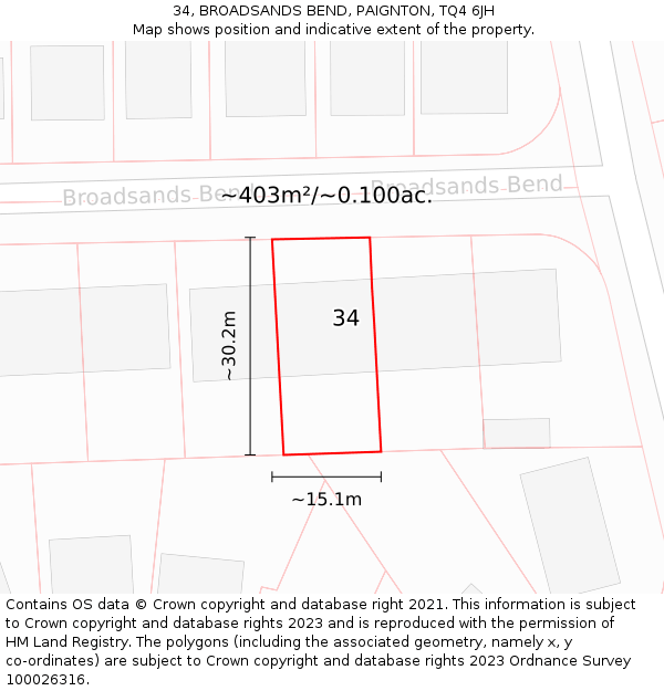 34, BROADSANDS BEND, PAIGNTON, TQ4 6JH: Plot and title map
