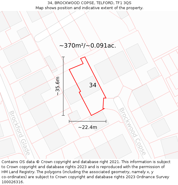 34, BROCKWOOD COPSE, TELFORD, TF1 3QS: Plot and title map