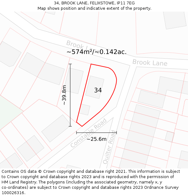 34, BROOK LANE, FELIXSTOWE, IP11 7EG: Plot and title map