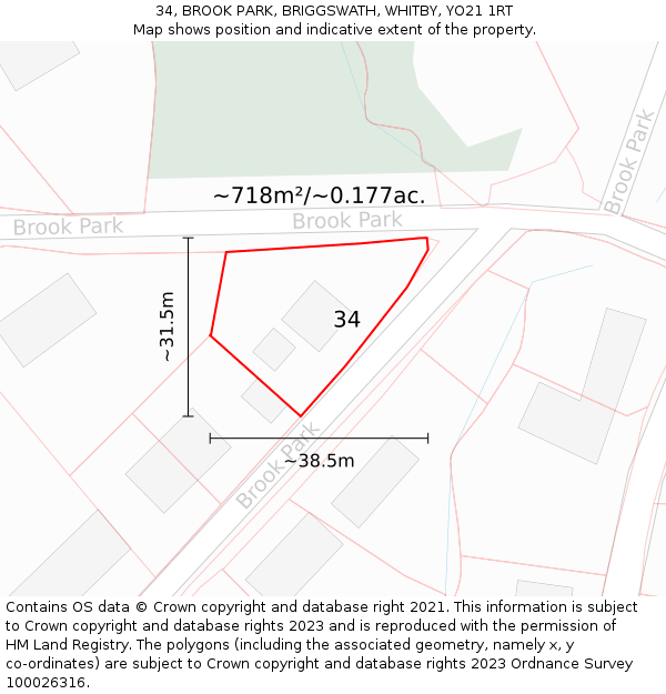 34, BROOK PARK, BRIGGSWATH, WHITBY, YO21 1RT: Plot and title map
