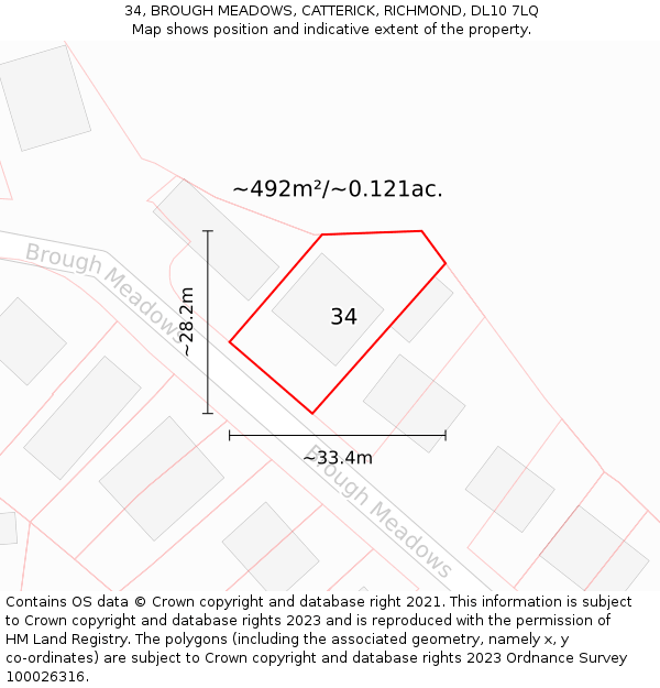 34, BROUGH MEADOWS, CATTERICK, RICHMOND, DL10 7LQ: Plot and title map