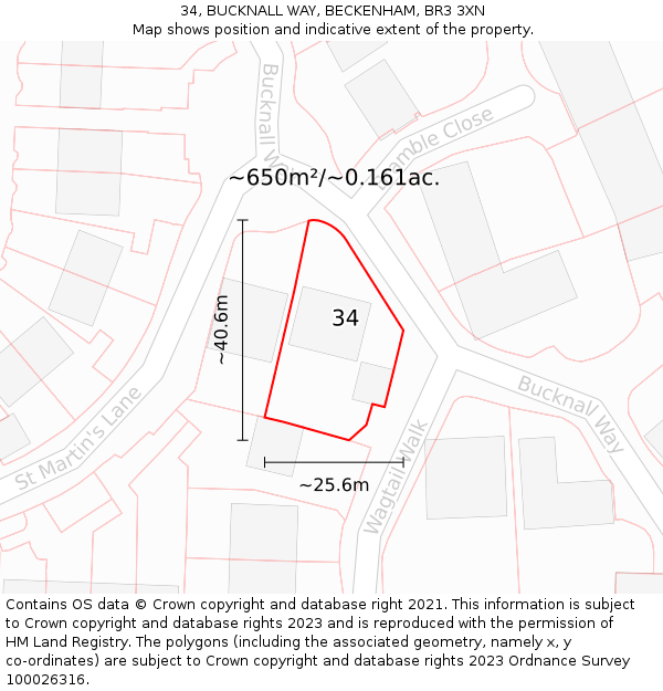 34, BUCKNALL WAY, BECKENHAM, BR3 3XN: Plot and title map