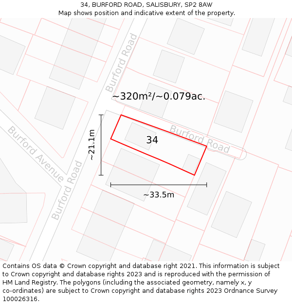 34, BURFORD ROAD, SALISBURY, SP2 8AW: Plot and title map