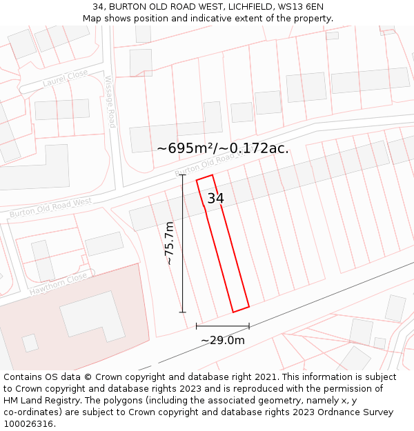 34, BURTON OLD ROAD WEST, LICHFIELD, WS13 6EN: Plot and title map