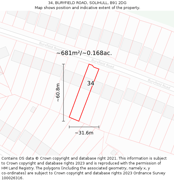 34, BURYFIELD ROAD, SOLIHULL, B91 2DG: Plot and title map