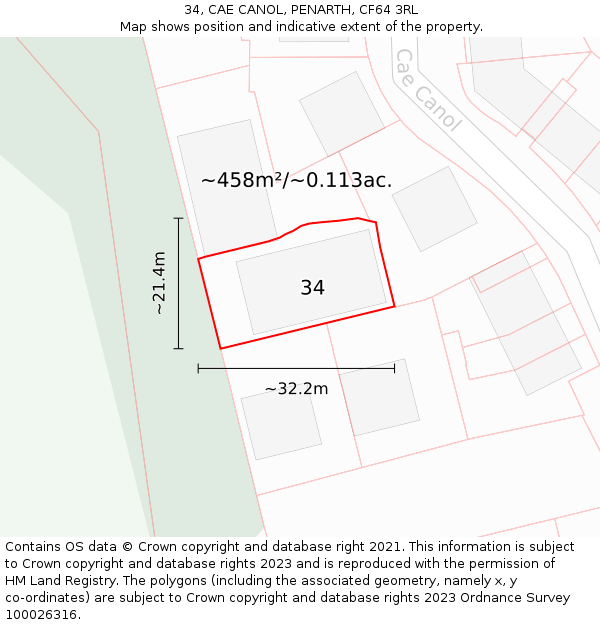 34, CAE CANOL, PENARTH, CF64 3RL: Plot and title map