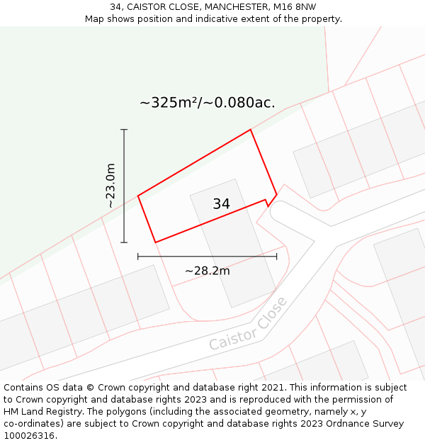 34, CAISTOR CLOSE, MANCHESTER, M16 8NW: Plot and title map