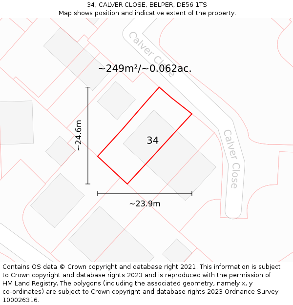 34, CALVER CLOSE, BELPER, DE56 1TS: Plot and title map