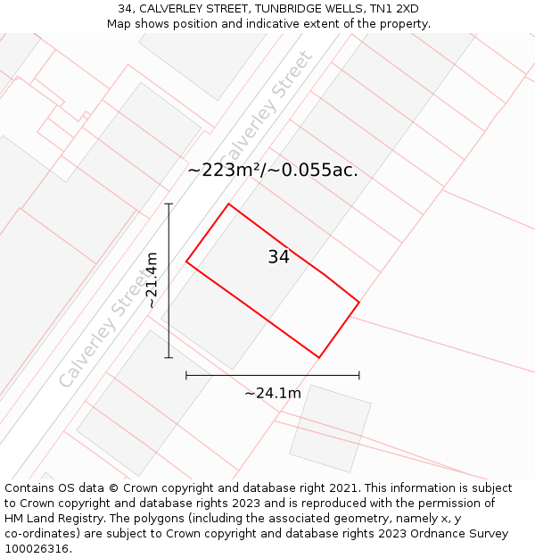 34, CALVERLEY STREET, TUNBRIDGE WELLS, TN1 2XD: Plot and title map