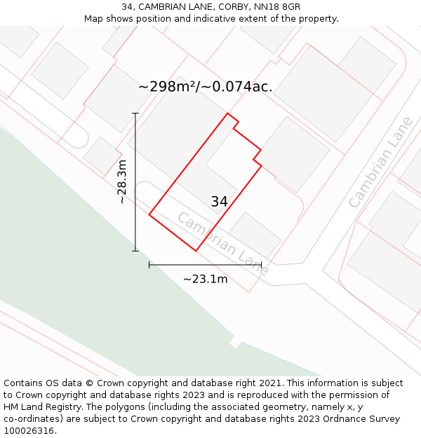 34, CAMBRIAN LANE, CORBY, NN18 8GR: Plot and title map