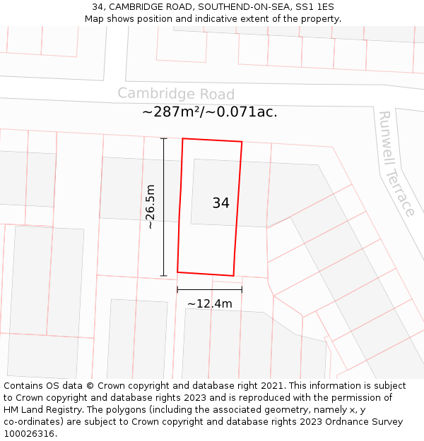 34, CAMBRIDGE ROAD, SOUTHEND-ON-SEA, SS1 1ES: Plot and title map