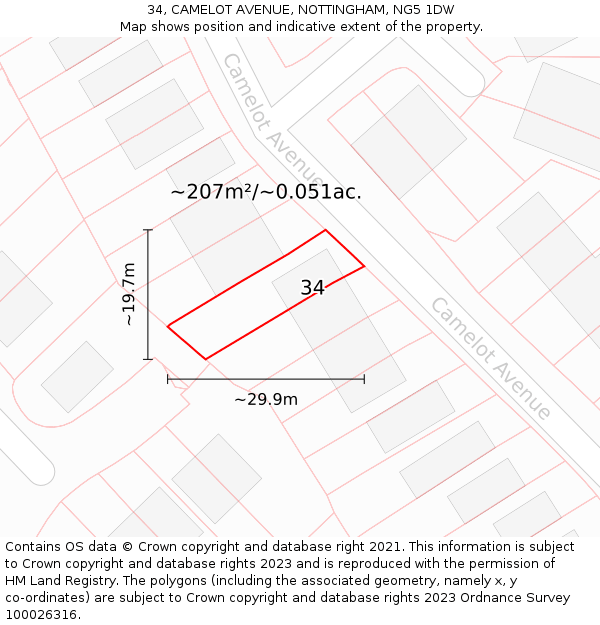 34, CAMELOT AVENUE, NOTTINGHAM, NG5 1DW: Plot and title map