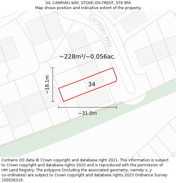 34, CAMPIAN WAY, STOKE-ON-TRENT, ST6 8FA: Plot and title map