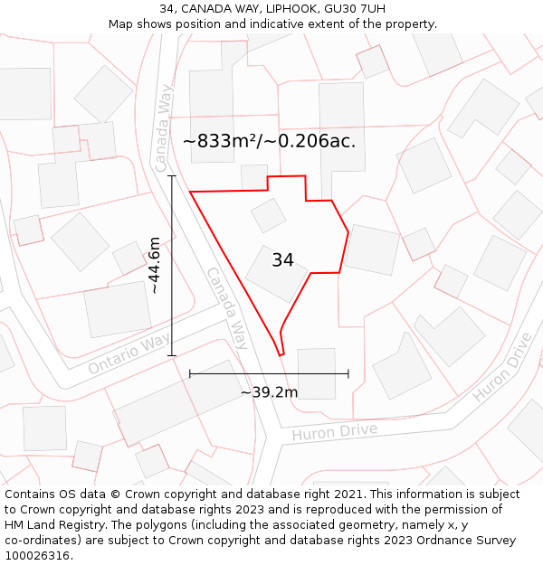 34, CANADA WAY, LIPHOOK, GU30 7UH: Plot and title map