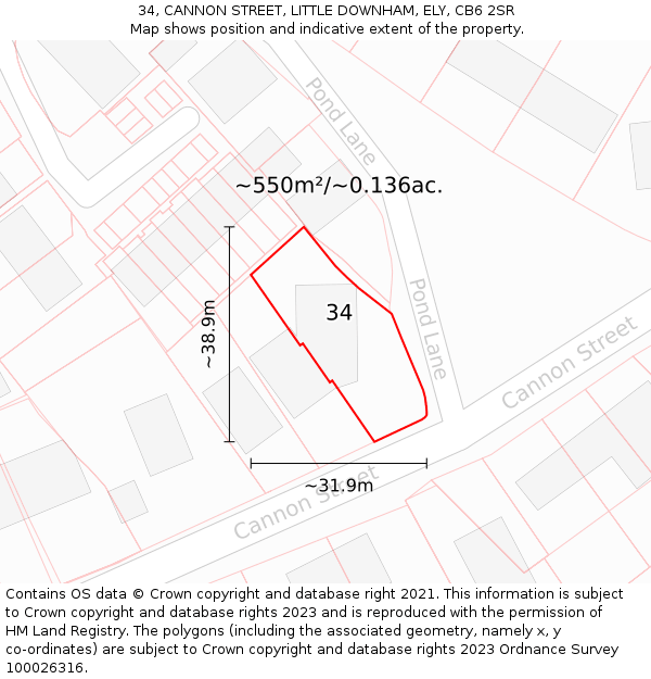 34, CANNON STREET, LITTLE DOWNHAM, ELY, CB6 2SR: Plot and title map