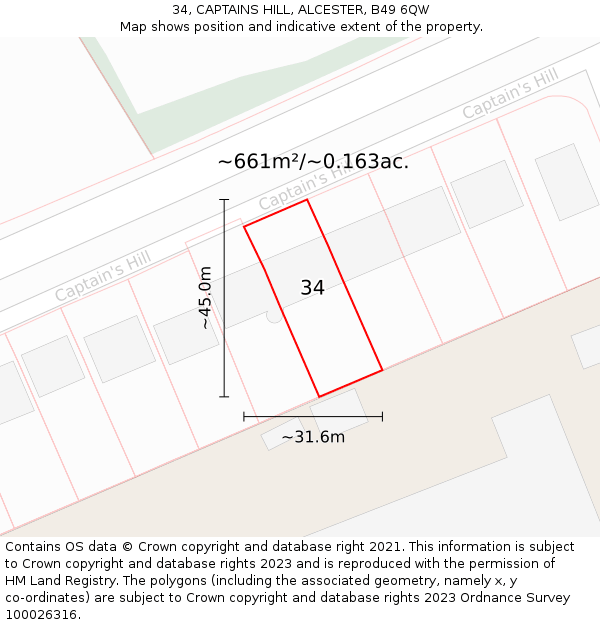 34, CAPTAINS HILL, ALCESTER, B49 6QW: Plot and title map