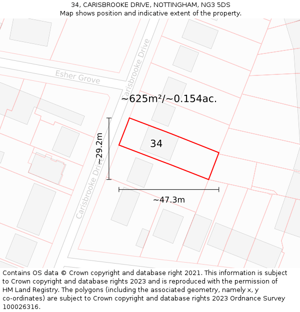 34, CARISBROOKE DRIVE, NOTTINGHAM, NG3 5DS: Plot and title map