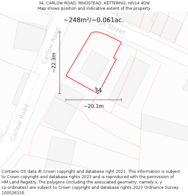 34, CARLOW ROAD, RINGSTEAD, KETTERING, NN14 4DW: Plot and title map