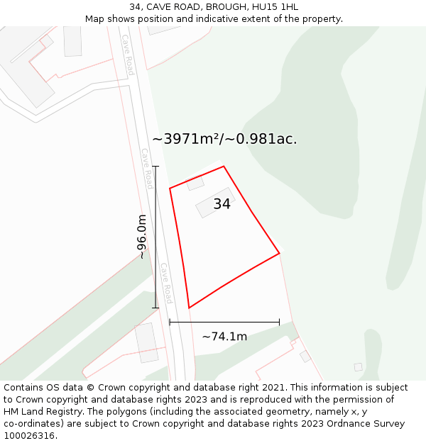 34, CAVE ROAD, BROUGH, HU15 1HL: Plot and title map