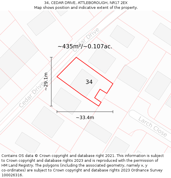 34, CEDAR DRIVE, ATTLEBOROUGH, NR17 2EX: Plot and title map