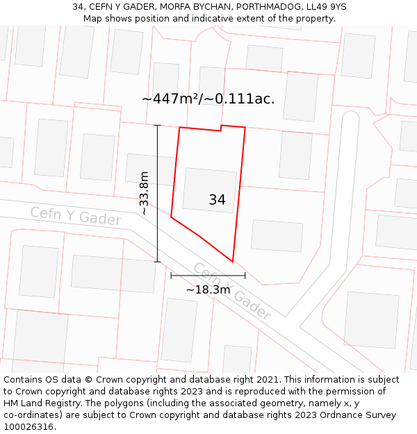 34, CEFN Y GADER, MORFA BYCHAN, PORTHMADOG, LL49 9YS: Plot and title map