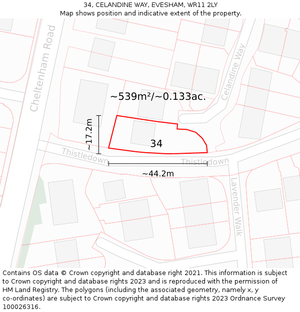 34, CELANDINE WAY, EVESHAM, WR11 2LY: Plot and title map