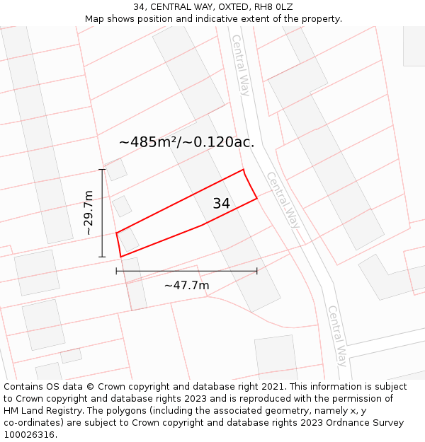 34, CENTRAL WAY, OXTED, RH8 0LZ: Plot and title map
