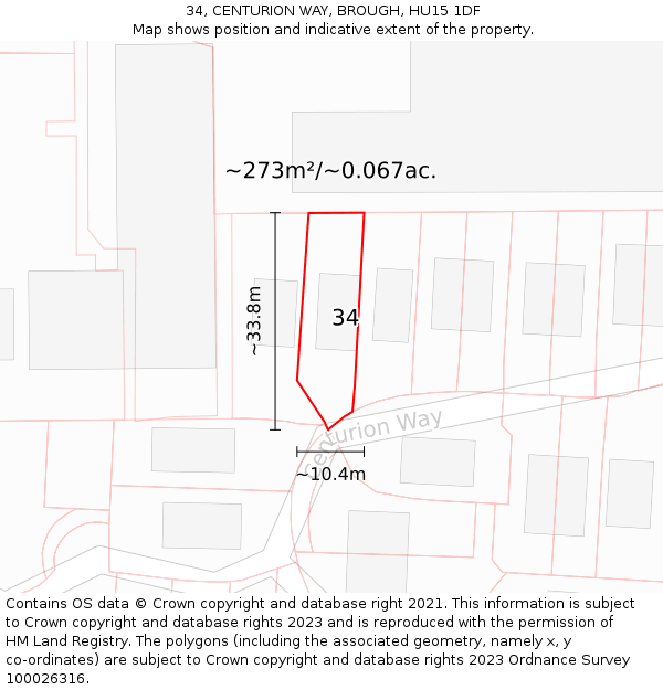 34, CENTURION WAY, BROUGH, HU15 1DF: Plot and title map
