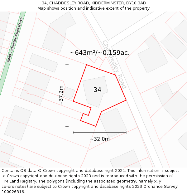 34, CHADDESLEY ROAD, KIDDERMINSTER, DY10 3AD: Plot and title map