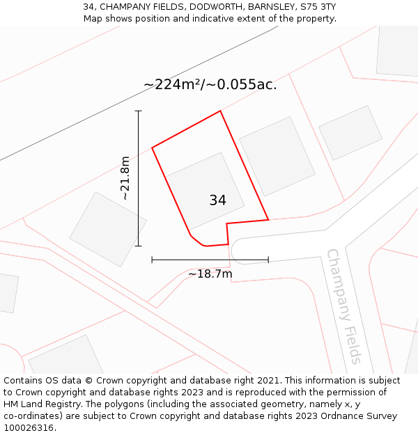 34, CHAMPANY FIELDS, DODWORTH, BARNSLEY, S75 3TY: Plot and title map