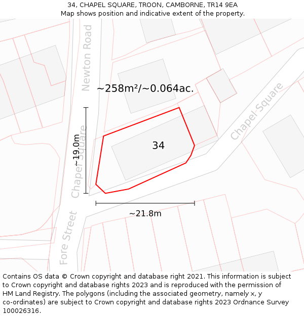 34, CHAPEL SQUARE, TROON, CAMBORNE, TR14 9EA: Plot and title map