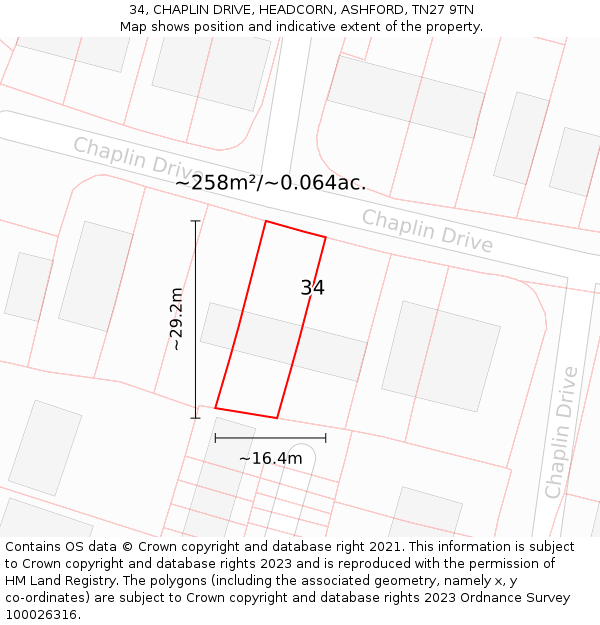 34, CHAPLIN DRIVE, HEADCORN, ASHFORD, TN27 9TN: Plot and title map