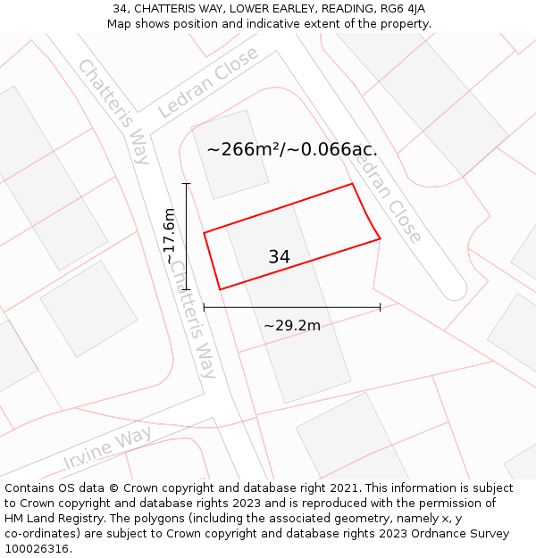 34, CHATTERIS WAY, LOWER EARLEY, READING, RG6 4JA: Plot and title map