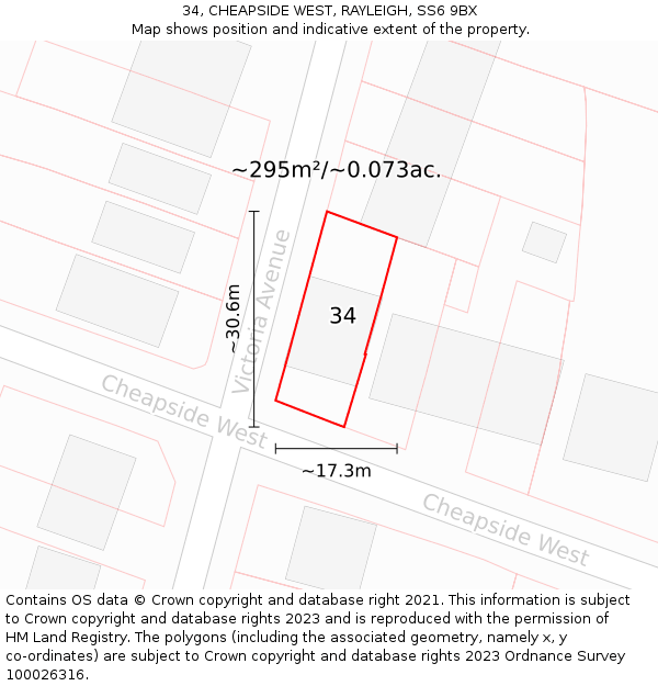 34, CHEAPSIDE WEST, RAYLEIGH, SS6 9BX: Plot and title map