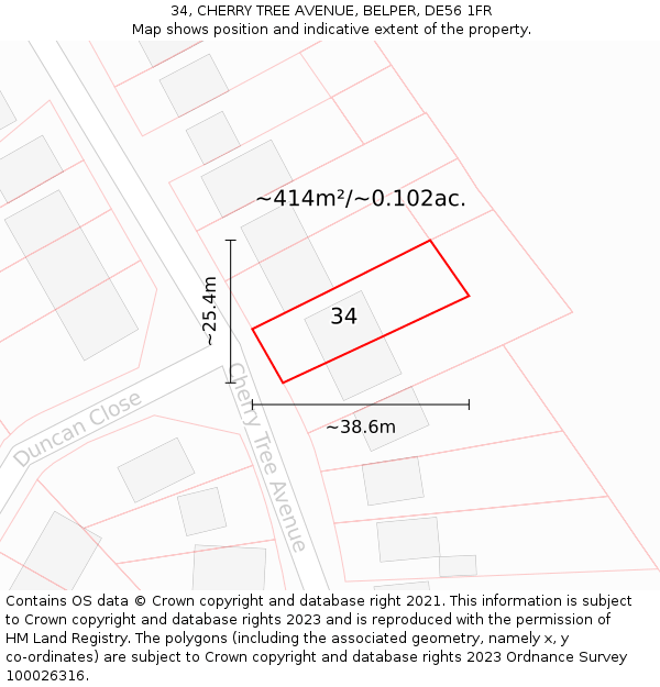 34, CHERRY TREE AVENUE, BELPER, DE56 1FR: Plot and title map