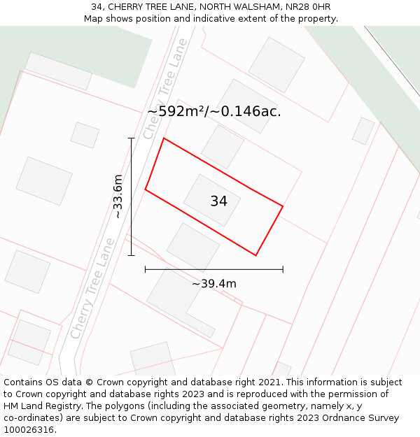 34, CHERRY TREE LANE, NORTH WALSHAM, NR28 0HR: Plot and title map